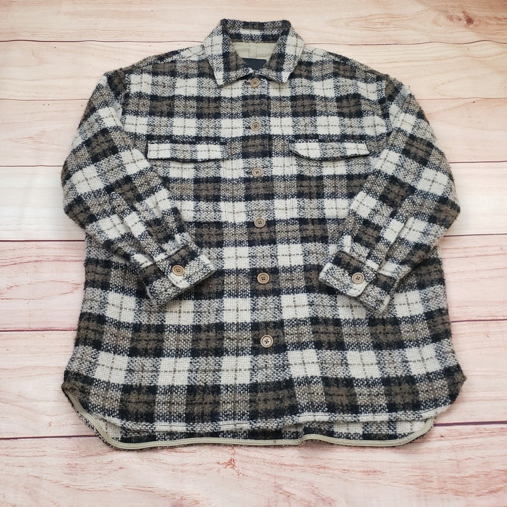 Banana Republic Jacket Shacket Womens M Brown Plaid Alpaca Wool Blend Shirt